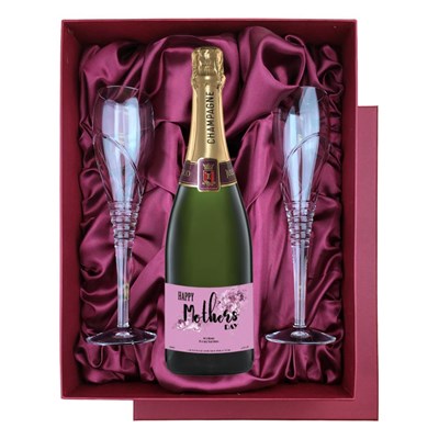 Personalised Champagne - Mothers day in Red Luxury Presentation Set With Flutes
